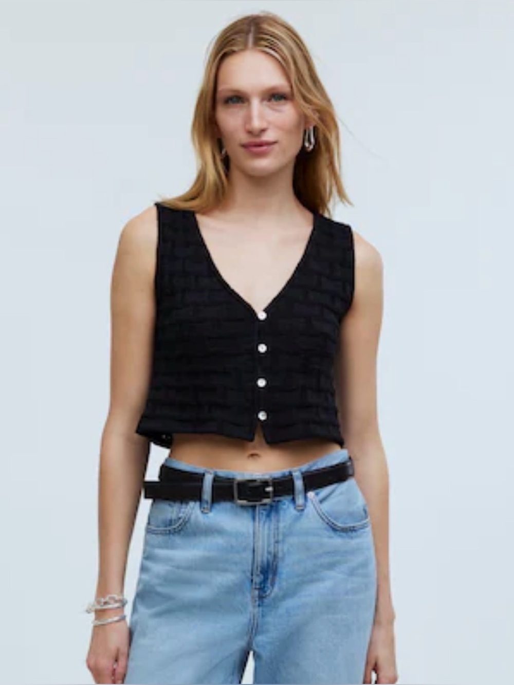 Madewell| Women’s Black Button-Front Knit Tank Top